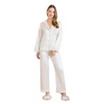 Pierre Cardin Kadın Pijama Takımı, Ekru, Saten Biyeli, XL Beden
