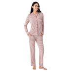 Pierre Cardin Kadın Pijama Takımı, Kırmızı Çizgili, Uzun Kol, L Beden