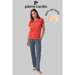 Pierre Cardin Kadın Pijama Takımı, Kırmızı, Geniş Yaka, Cep Detaylı, Modal Şort Hediyeli, 3XL