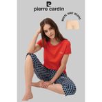 Pierre Cardin Kadın Pijama Takımı, Kırmızı, Geniş Yaka, Kapri Paçalı, Modal Şort Hediyeli, XL