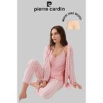 Pierre Cardin Kadın Pijama Takımı, Pembe Çizgili, Sabahlıklı, Modal Şort Hediyeli, XL
