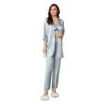 Pierre Cardin Kadın Saten 3'lü Pijama Takımı, Mist, XL Beden