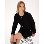 Pierre Cardin Kadın Siyah Crop Top Tüvit Ceket 50319417-VR046 - Dropsuz - 36