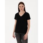 Pierre Cardin Kadın Siyah Regular Fit V Yaka Basic Tişört 50305749-VR046