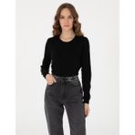 Pierre Cardin Kadın Siyah Slim Fit Bisiklet Yaka Basic Kazak 50315758-VR046 - XS