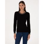 Pierre Cardin Kadın Siyah Slim Fit Çizgi Detaylı Basic Kazak 50315910-VR046 - XS