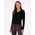 Pierre Cardin Kadın Siyah Slim Fit V Yaka Basic Kazak 50300803-VR046