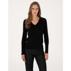 Pierre Cardin Kadın Siyah Slim Fit V Yaka Basic Kazak 50310915-VR046