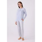 Pıerre Cardın Kadın Uzun Kol Pijama Takım PC8888 Mavi - 4XL