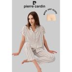 Pierre Cardin Kadın Vizon Çizgili Pijama Takımı, Modal Şort Hediyeli, S Beden