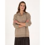 Pierre Cardin Kadın Vizon Comfort Fit Fermuarlı Dik Yaka Kazak 50316329-VR052 - XL