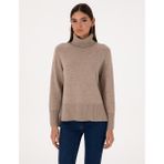 Pierre Cardin Kadın Vizon Comfort Fit Yün Karışımlı Balıkçı Yaka Kazak 50316667-VR052 - XL