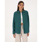 Pierre Cardin Kadın Zümrüt Oversize Uzun Kollu Gömlek 50318232-VR055 - 40