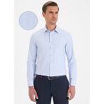 Pierre Cardin Klasik Yaka Slim Fit Armürlü Mavi Erkek Gömlek