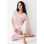 pierre cardin paris Modal Pamuklu Düğmeli Uzun Kollu Pijama Takım, 4XL, 08338, Pembe, kadın