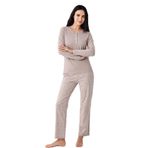 pierre cardin paris Modal Pamuklu Düğmeli Uzun Kollu Pijama Takım, L, 08343, Vizon, kadın