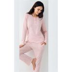 pierre cardin paris Pierre Cardin Düğmeli Bisiklet Yaka Uzun Kollu Pijama Takımı, M, PCKP9080, Pembe, kadın