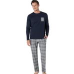 pierre cardin paris Pierre Cardin Ekoseli Penye Pijama Takım, L, PC6107PENT, Lacivert, erkek