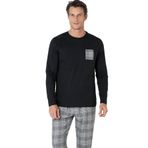 pierre cardin paris Pierre Cardin Ekoseli Penye Pijama Takım, L, PC6107PENT, Siyah, erkek