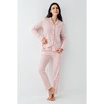 pierre cardin paris Pierre Cardin Uzun Kollu Pamuk-Modal Pijama Takımı, L, WVA1QZ, Pembe, kadın