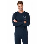 pierre cardin paris Pierre Cardin Uzun Kollu Pamuklu Pijama Takımı, S, 6.SO.1.WE.0.TO.3.P.C, Lacivert, erkek