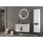 Pierre Cardin Pio 100CM Antique White (Beyaz) Ahşap Kulplu Banyo Dolabı (Ayna+Lavabo+Alt Dolap) - Pio-100-B - Mat Beyaz