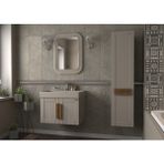 Pierre Cardin Pio 70CM Matt Mocha Ahşap Kulplu Banyo Dolabı (Ayna+Lavabo+Alt Dolap) - Kahverengi