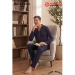 Pierre Cardin Premium Erkek %100 Pamuklu Klasik Yaka Rahat Kalıp Düğmeli Uzun Kollu Kutulu Çeyizlik Pijama Takım