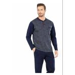 Pierre Cardin Premium Erkek Düğmeli Yaka Uzun Kollu Jakarlı Özel Kutulu Pijama Takım