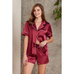 Pierre Cardin Saten Biyeli Pijama Takımı - 1205 - XL - Bordo