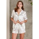 Pierre Cardin Saten Biyeli Pijama Takımı - 1205 - XL - Ekru