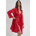 Pierre Cardin Saten Dantelli Gecelik & Sabahlık Takım - 4050 - Kırmızı