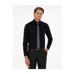Pierre Cardin Siyah %100 Pamuk Parlak Saten Regular Fit Uzun Kollu Basic Gömlek 50286106-VR046