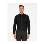 Pierre Cardin Siyah %100 Pamuk Parlak Saten Slim Fit Uzun Kollu Basic Gömlek 50292520-VR046