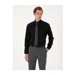 Pierre Cardin Siyah %100 Pamuk Parlak Saten Slim Fit Uzun Kollu Basic Gömlek 50305127-VR046