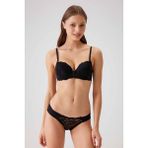 Pierre Cardin Siyah 4561 Milan Push Up Dolgulu Dantelli Çeyiz Sütyen ve Külot İç Çamaşır Takımı
