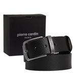 Pierre Cardin Siyah Çift Yönlü Deri Erkek Kemer (En 4 cm) PC-4099H2N (Siyah, 130 CM)