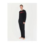 Pierre Cardin Siyah Erkek %100 Pamuk Pijama Takım, Uzun Kol Penye Pijama Takım