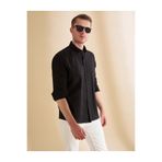 Pierre Cardin Siyah Keten Karışımlı Regular Fit Uzun Kollu Gömlek 50325356-VR046