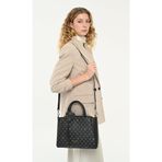 Pierre Cardin Siyah Monogram Desenli Kadın Omuz Çantası - 3 Bölmeli Fonksiyonel Kol Çantası
