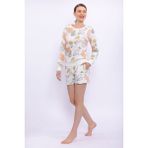 Pierre Cardin Soft Leaf Pattern Krem Kadın Uzun Kol Şort Takım - 8 - 9 Yaş