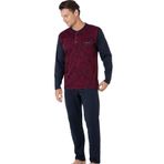 Pierre Cardin%100 Pamuklu Jakarlı Düğmeli Erkek Pijama Takımı, Bordo, XL