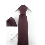 PİERRONİ Kendinden Desenli Bordo Mendilli Kravat