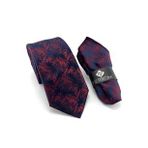 PİERRONİ Lacivert Açık Bordo Desenli Mendilli Kravat P0385