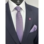 Pierroni Lila Kravat Mendil Yaka Çiçeği Kombin Set Renkli Microfiber Kumaş Desenli