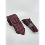 Pierroni Siyah Bordo Desen Mikrofiber Kravat Şık Mendilli Tasarım - Siyah - Bordo