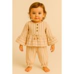 PİETRA BABY KİDS ÇİZGİ DETAYLI BOL KOL %100 PAMUK MÜSLİN KUMAŞ BEBEK VE ÇOCUK ELBİSE