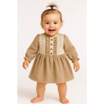 Pietra Baby Kids Dantel Detaylı %100 Pamuk Müslin Kumaş Bebek ve Çocuk Elbise - Kahverengi - 24 Ay