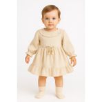 Pietra Baby Kids Dantel Yaka %100 Pamuk Müslin Kumaş Bebek ve Çocuk Elbise - Bej - 6 Ay