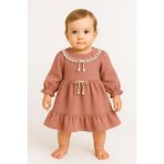 Pietra Baby Kids Dantel Yaka %100 Pamuk Müslin Kumaş Bebek ve Çocuk Elbise - Pembe - 6 Ay